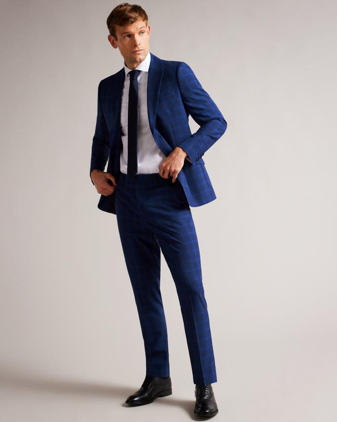 Pantalon Ted Baker Slim Fit Wool And Silk Check Bleu Foncé Homme | QYA-32333042